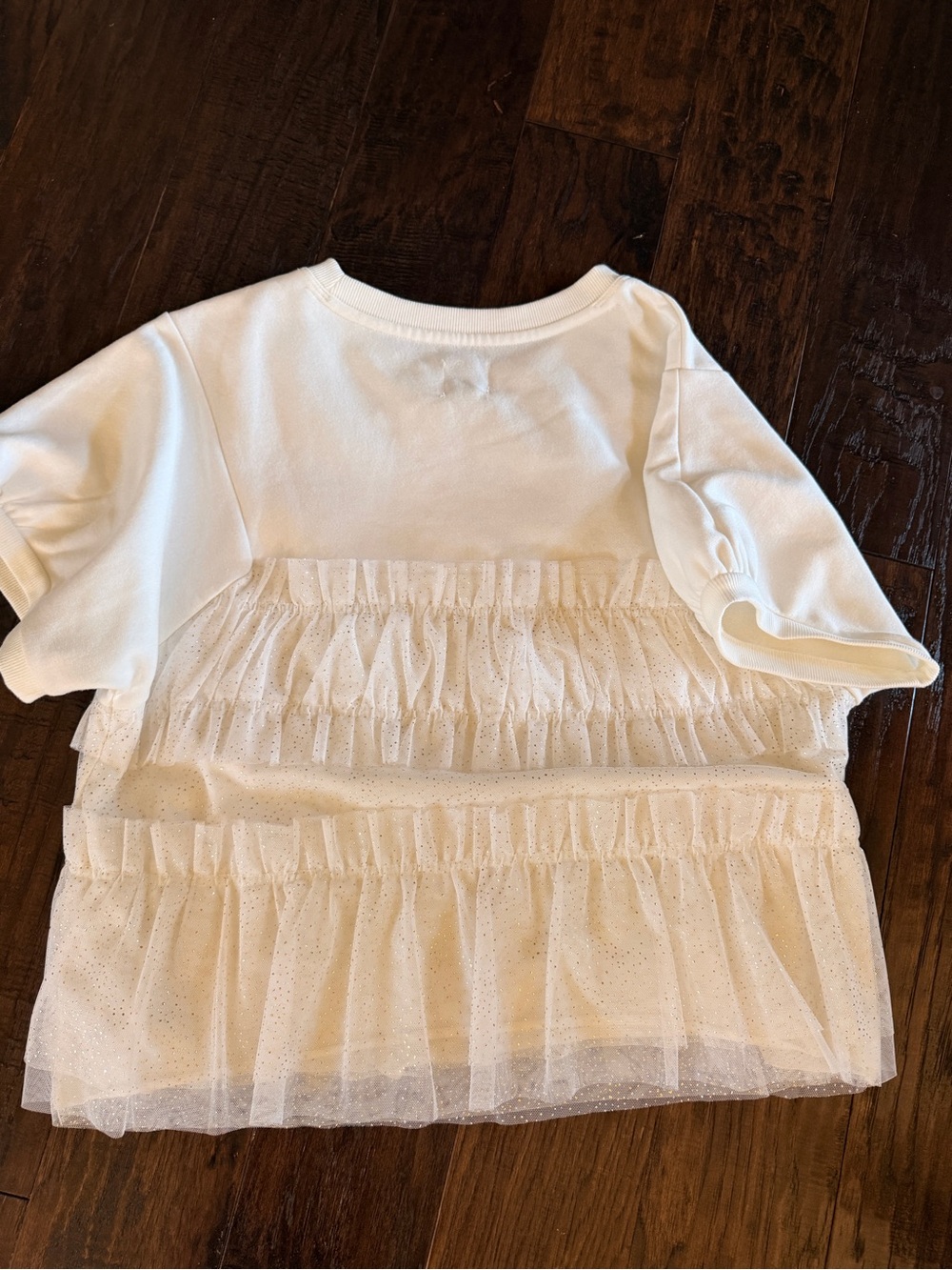 White Short Sleeve Ruffle Mesh Overlay Top - Picture 6 of 8